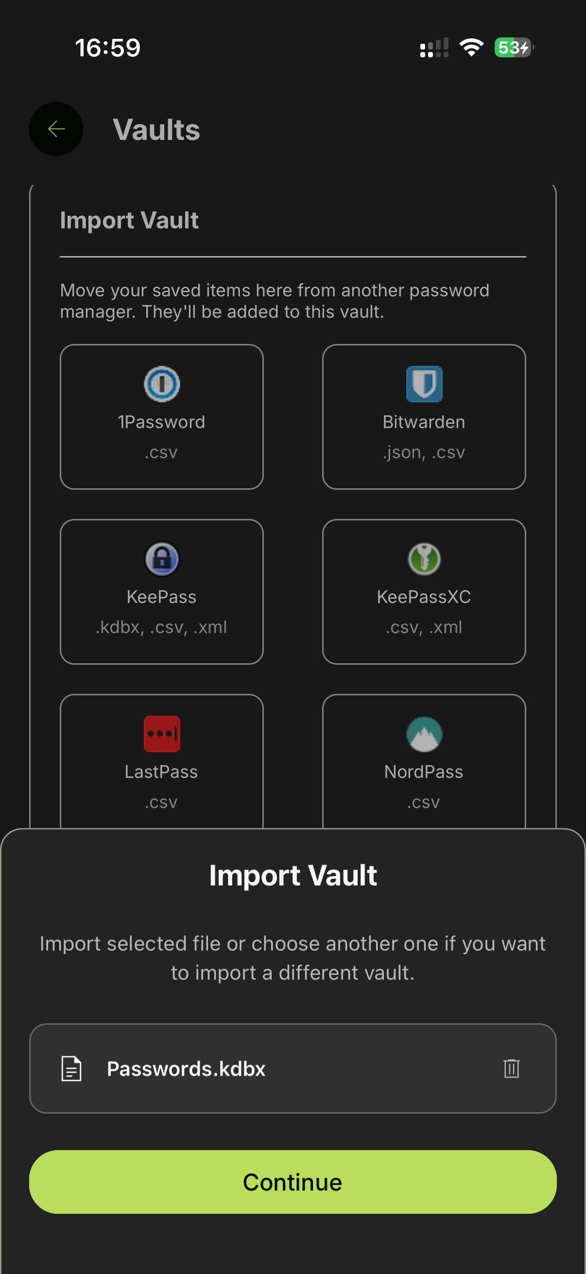 Confirm file and continue